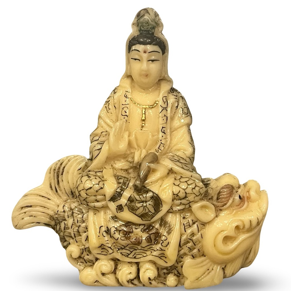 Vintage Resin Statue of Guanyin, the Bodhisattva of Compassion and Mercy
